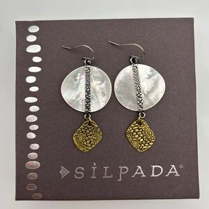 W2458 Retired Silpada NATURAL GLOW Sterling Silver and Brass Earrings EUC